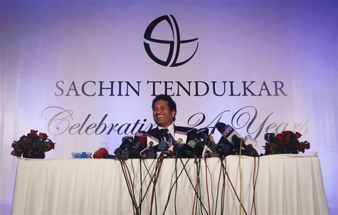 Indian cricket player Sachin Tendulkar speaks during a news conference a day after his retirement in Mumbai November 17, 2013. Tendulkar wil Indian cricket player Sachin Tendulkar speaks during a news conference a day after his retirement in Mumbai November 17, 2013. Tendulkar wil