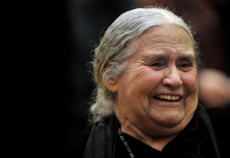 British novelist Doris Lessing laughs as she waits to receive the Nobel Prize for Literature at the Wallace Collection in London January 30, British novelist Doris Lessing laughs as she waits to receive the Nobel Prize for Literature at the Wallace Collection in London January 30,