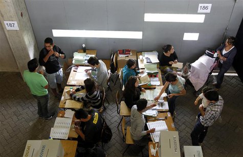 People vote during the presidential election, inside a voting station at the National Stadium in Santiago November 17, 2013. REUTERS/Eliseo People vote during the presidential election, inside a voting station at the National Stadium in Santiago November 17, 2013. REUTERS/Eliseo