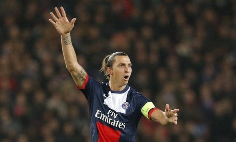 Paris St-Germain's Zlatan Ibrahimovic reacts during their Champions League soccer match against Anderlecht at the Parc des Princes Stadium i Paris St-Germain's Zlatan Ibrahimovic reacts during their Champions League soccer match against Anderlecht at the Parc des Princes Stadium i