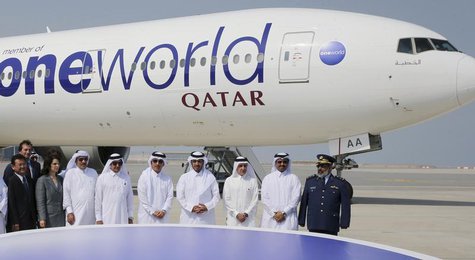 Qatar Airways Chief Executive Akbar Al Baker (3rd R), Qatar's Prime Minister Sheikh Abdullah bin Nasser bin Khalifa al-Thani (4th R), Qatar' Qatar Airways Chief Executive Akbar Al Baker (3rd R), Qatar's Prime Minister Sheikh Abdullah bin Nasser bin Khalifa al-Thani (4th R), Qatar'