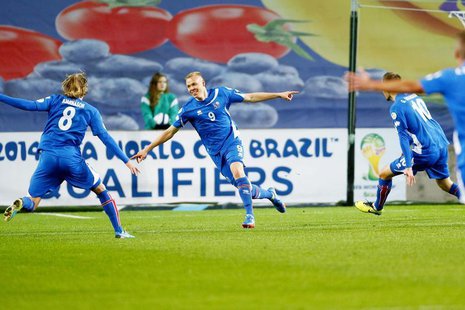 Iceland's Kolbeinn Sigthorsson celebrates after scoring a goal during the 2014 World Cup qualifying football match against Norway at Ullevaa Iceland's Kolbeinn Sigthorsson celebrates after scoring a goal during the 2014 World Cup qualifying football match against Norway at Ullevaa