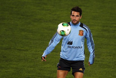 Spain's national soccer player Cesc Fabregas takes part in a soccer training session at Iberostar stadium in Mallorca, on the Spanish Balear Spain's national soccer player Cesc Fabregas takes part in a soccer training session at Iberostar stadium in Mallorca, on the Spanish Balear