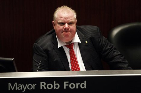 Toronto Mayor Rob Ford shown during a special council meeting at City Hall in Toronto November 18, 2013. REUTERS/Aaron Harris Toronto Mayor Rob Ford shown during a special council meeting at City Hall in Toronto November 18, 2013. REUTERS/Aaron Harris