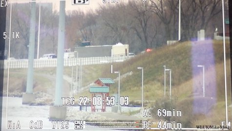 A construction trailer tipped on its side on Highway 41 southbound in Winnebago County on Monday, Nov. 18, 2013. (Photo from: FOX 11). A construction trailer tipped on its side on Highway 41 southbound in Winnebago County on Monday, Nov. 18, 2013. (Photo from: FOX 11).