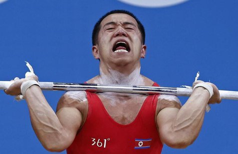 North Korea's Yun Chol Om competes on the 56Kg Group B weightlifting competition at the London 2012 Olympic Games July 29, 2012. REUTERS/Dom North Korea's Yun Chol Om competes on the 56Kg Group B weightlifting competition at the London 2012 Olympic Games July 29, 2012. REUTERS/Dom
