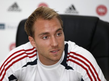 Denmark's Christian Eriksen addresses a news conference at the National Stadium in Ta' Qali, outside Valletta, September 5, 2013. REUTERS/Da Denmark's Christian Eriksen addresses a news conference at the National Stadium in Ta' Qali, outside Valletta, September 5, 2013. REUTERS/Da
