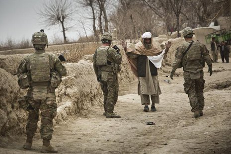 U.S. troops stop a man to search him while on patrol near Command Outpost AJK (short for Azim-Jan-Kariz, a nearby village) in Maiwand Distri U.S. troops stop a man to search him while on patrol near Command Outpost AJK (short for Azim-Jan-Kariz, a nearby village) in Maiwand Distri