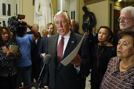 U.S. House Minority Whip Steny Hoyer (D-MD) holds a copy of the Democratic legislation as he speaks to the media at the U.S. Capitol in Wash U.S. House Minority Whip Steny Hoyer (D-MD) holds a copy of the Democratic legislation as he speaks to the media at the U.S. Capitol in Wash