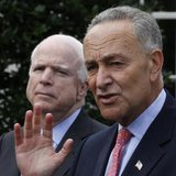 U.S. Senators Charles Schumer (D-NY), R, and John McCain (R-AZ) speak to the media after meeting with U.S. President Barack Obama about immi U.S. Senators Charles Schumer (D-NY), R, and John McCain (R-AZ) speak to the media after meeting with U.S. President Barack Obama about immi