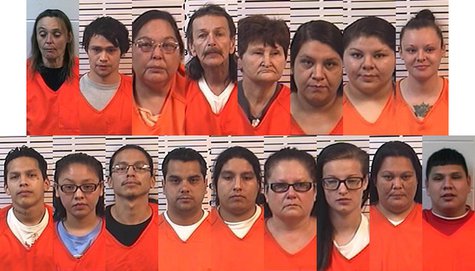 Clockwise from upper left: Basina, Bellomy, Burnett, D. Curtiss, R. Curtiss, A. Daniels, L. Daniels, Holmes, Larock, Malone, Mcgeshick, Olds, Poler, Powless, Vanzile, White, Williams. (Photo from: Forest County Sheriff's Department). Clockwise from upper left: Basina, Bellomy, Burnett, D. Curtiss, R. Curtiss, A. Daniels, L. Daniels, Holmes, Larock, Malone, Mcgeshick, Olds, Poler, Powless, Vanzile, White, Williams. (Photo from: Forest County Sheriff's Department).