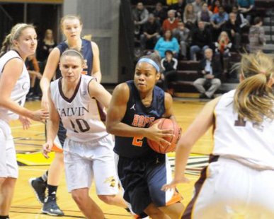 Hope College G Angelique Gaddy drives towards the basket during the Flying Dutch's 88-81 win at Calvin on Nov. 19, 2013. (photo courtesy Hope College) Hope College G Angelique Gaddy drives towards the basket during the Flying Dutch's 88-81 win at Calvin on Nov. 19, 2013. (photo courtesy Hope College)
