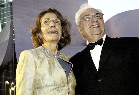 Frank Gehry, who designed the Walt Disney Concert Hall, arrives for the opening night of the $274 million music facility with Diane Disney M Frank Gehry, who designed the Walt Disney Concert Hall, arrives for the opening night of the $274 million music facility with Diane Disney M