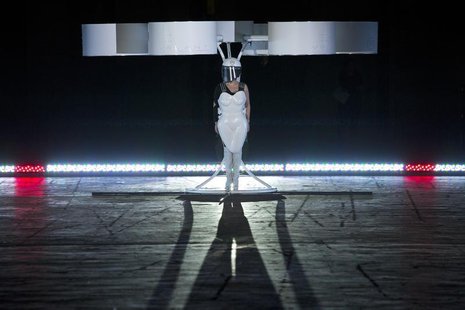 Lady Gaga prepares to fly with the Volantis, a flying dress, at the "artRave" release event of her new album "ARTPOP" in New York November 1 Lady Gaga prepares to fly with the Volantis, a flying dress, at the "artRave" release event of her new album "ARTPOP" in New York November 1