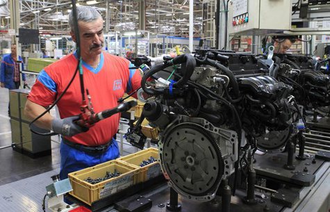 An employee works on an engine at "La Francaise de Mecanique" car parts supplier plant in Douvrin, northern France, October 8, 2012. REUTERS An employee works on an engine at "La Francaise de Mecanique" car parts supplier plant in Douvrin, northern France, October 8, 2012. REUTERS