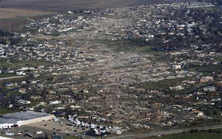 An aerial view shows the path of destruction caused by a tornado that touched down in Washington, Illinois, November 18, 2013.
CREDIT: REUTERS/JIM YOUNG An aerial view shows the path of destruction caused by a tornado that touched down in Washington, Illinois, November 18, 2013.
CREDIT: REUTERS/JIM YOUNG