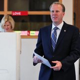 San Diego mayoral candidate Kevin Faulconer votes at a polling station with wife Katherine (L) during a special election for mayor in San Di San Diego mayoral candidate Kevin Faulconer votes at a polling station with wife Katherine (L) during a special election for mayor in San Di