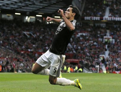 Southampton's Dejan Lovren celebrates after scoring a goal against Manchester United during their English Premier League soccer match at Old Southampton's Dejan Lovren celebrates after scoring a goal against Manchester United during their English Premier League soccer match at Old