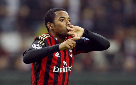 AC Milan's Robinho celebrates after scoring against Barcelona during their Champions League soccer match at the San Siro stadium in Milan, O AC Milan's Robinho celebrates after scoring against Barcelona during their Champions League soccer match at the San Siro stadium in Milan, O