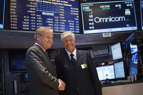 Omnicom Chief Executive John Wren (L) and Publicis Group Chairman and CEO Maurice Levy shake hands after announcing an agreement on their me Omnicom Chief Executive John Wren (L) and Publicis Group Chairman and CEO Maurice Levy shake hands after announcing an agreement on their me