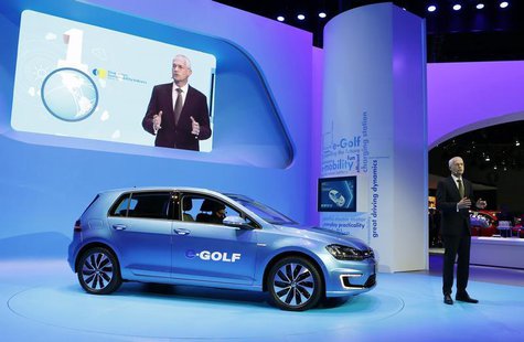 Jonathan Browning, President and CEO of the Volkswagen Group of America, introduces the Volkswagen e-Golf electric car at the Los Angeles Au Jonathan Browning, President and CEO of the Volkswagen Group of America, introduces the Volkswagen e-Golf electric car at the Los Angeles Au