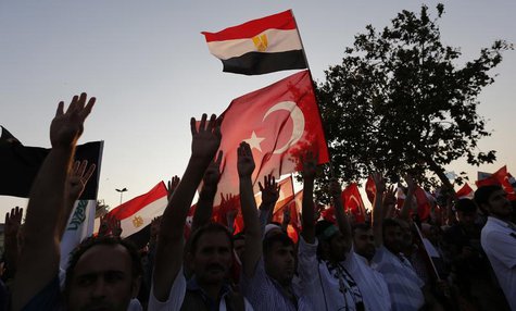 Supporters of Egypt's deposed Islamist President Mohamed Mursi and the Muslim Brotherhood wave Turkish and Egyptian flags during a rally in Supporters of Egypt's deposed Islamist President Mohamed Mursi and the Muslim Brotherhood wave Turkish and Egyptian flags during a rally in