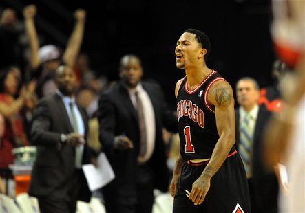 Nov 22, 2013; Portland, OR, USA; Chicago Bulls point guard Derrick Rose (1) yells at the officials and is given a technical foul during the Nov 22, 2013; Portland, OR, USA; Chicago Bulls point guard Derrick Rose (1) yells at the officials and is given a technical foul during the