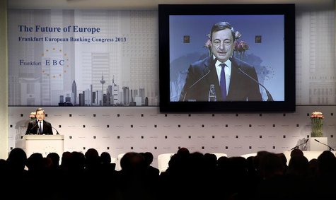 Mario Draghi, President of the European Central Bank (ECB) delivers his speech to the European Banking Congress, at the old opera house in F Mario Draghi, President of the European Central Bank (ECB) delivers his speech to the European Banking Congress, at the old opera house in F