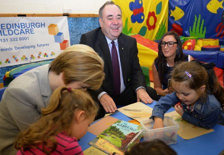Scotland's First Minister Alex Salmond and Deputy First Minister Nicola Sturgeon (L) speak to pupils during a visit to North Edinburgh Child Scotland's First Minister Alex Salmond and Deputy First Minister Nicola Sturgeon (L) speak to pupils during a visit to North Edinburgh Child