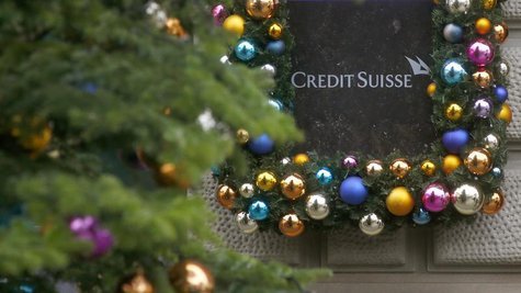 Christmas decoration is placed around the logo of Swiss bank Credit Suisse beside the entrance to its headquarters in Zurich November 21, 20 Christmas decoration is placed around the logo of Swiss bank Credit Suisse beside the entrance to its headquarters in Zurich November 21, 20