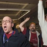 Union members celebrate after hearing the results of a union vote at the International Association of Machinists District 751 Headquarters in Seattle, Washington November 13, 2013.
CREDIT: REUTERS/DAVID RYDER Union members celebrate after hearing the results of a union vote at the International Association of Machinists District 751 Headquarters in Seattle, Washington November 13, 2013.
CREDIT: REUTERS/DAVID RYDER