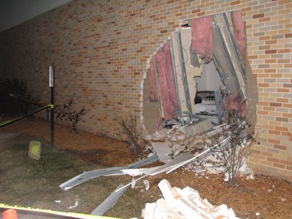Riverview Hospital damage from car hitting wall at Emergency Department Riverview Hospital damage from car hitting wall at Emergency Department