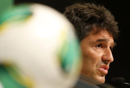 Massimo Busacca, FIFA Head of Refereeing, talks about the implementation of the Goal-line technology (GLT) during a news conference ahead of Massimo Busacca, FIFA Head of Refereeing, talks about the implementation of the Goal-line technology (GLT) during a news conference ahead of