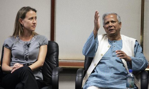 Panelists Anne Wojcicki, co-founder of 23and Me Inc. and 2006 Nobel Peace Prize Laureate Muhammad Yunus (R), managing director, Grameen Bank Panelists Anne Wojcicki, co-founder of 23and Me Inc. and 2006 Nobel Peace Prize Laureate Muhammad Yunus (R), managing director, Grameen Bank