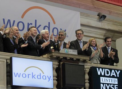 Workday Inc. Chairman, Co-Founder and Co-CEO Aneel Bhusri (center R) and Co-Founder and Co-CEO Dave Duffield (center L) ring the opening bel Workday Inc. Chairman, Co-Founder and Co-CEO Aneel Bhusri (center R) and Co-Founder and Co-CEO Dave Duffield (center L) ring the opening bel