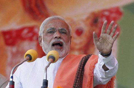 Hindu nationalist Narendra Modi, prime ministerial candidate for India's main opposition Bharatiya Janata Party (BJP), addresses a rally in Hindu nationalist Narendra Modi, prime ministerial candidate for India's main opposition Bharatiya Janata Party (BJP), addresses a rally in