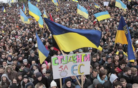 REFILE - ADDING TRANSLATION OF SIGN Students take part in a rally to support EU integration in western Ukrainian city of Lviv November 26, 2 REFILE - ADDING TRANSLATION OF SIGN Students take part in a rally to support EU integration in western Ukrainian city of Lviv November 26, 2