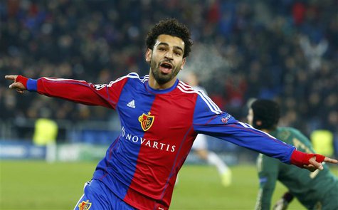 FC Basel's Mohamed Salah celebrates scoring against Chelsea's during their Champions League Group E soccer match at St. Jakob-Park in Basel FC Basel's Mohamed Salah celebrates scoring against Chelsea's during their Champions League Group E soccer match at St. Jakob-Park in Basel