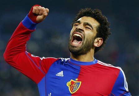 FC Basel's Mohamed Salah celebrates scoring against Chelsea's during their Champions League Group E soccer match at St. Jakob-Park in Basel FC Basel's Mohamed Salah celebrates scoring against Chelsea's during their Champions League Group E soccer match at St. Jakob-Park in Basel