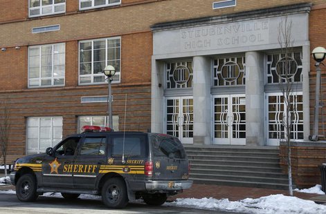 A sheriff's vehicle sits outside of Steubenville High School after a threat that police determined was "non-viable" was received in Steubenv A sheriff's vehicle sits outside of Steubenville High School after a threat that police determined was "non-viable" was received in Steubenv