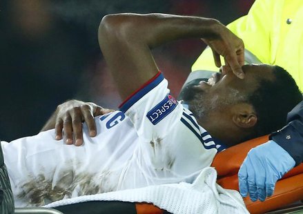 Chelsea's Samuel Eto'o grimaces as he is carried off injured during his team's Champions League Group E soccer match against FC Basel at St. Chelsea's Samuel Eto'o grimaces as he is carried off injured during his team's Champions League Group E soccer match against FC Basel at St.