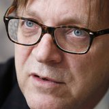 Guy Verhofstadt, former Belgian prime minister and leader of the liberals in the European Parliament, answers reporters' questions during th Guy Verhofstadt, former Belgian prime minister and leader of the liberals in the European Parliament, answers reporters' questions during th