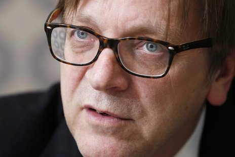 Guy Verhofstadt, former Belgian prime minister and leader of the liberals in the European Parliament, answers reporters' questions during th Guy Verhofstadt, former Belgian prime minister and leader of the liberals in the European Parliament, answers reporters' questions during th
