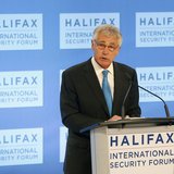 U.S. Secretary of Defense Chuck Hagel makes his address at the Halifax International Security Forum in Halifax, Nova Scotia, November 22, 20 U.S. Secretary of Defense Chuck Hagel makes his address at the Halifax International Security Forum in Halifax, Nova Scotia, November 22, 20