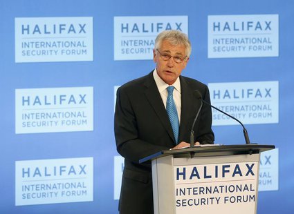 U.S. Secretary of Defense Chuck Hagel makes his address at the Halifax International Security Forum in Halifax, Nova Scotia, November 22, 20 U.S. Secretary of Defense Chuck Hagel makes his address at the Halifax International Security Forum in Halifax, Nova Scotia, November 22, 20