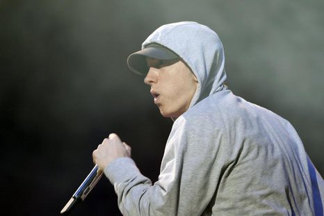 U.S. rapper Eminem performs during the Abu Dhabi F1 Grand Prix After Race closing concert at the du Arena on Yas Island November 4, 2012. RE U.S. rapper Eminem performs during the Abu Dhabi F1 Grand Prix After Race closing concert at the du Arena on Yas Island November 4, 2012. RE