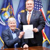 Michigan Governor Rick and State Representative Mike Nofs at MISS DIG legislation bill signing ceremony Michigan Governor Rick and State Representative Mike Nofs at MISS DIG legislation bill signing ceremony