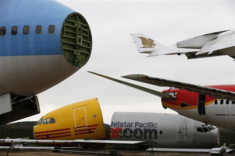 Dismantled planes are seen in the recycling yard of Air Salvage International (ASI) in Kemble, central England November 27, 2013. REUTERS/St Dismantled planes are seen in the recycling yard of Air Salvage International (ASI) in Kemble, central England November 27, 2013. REUTERS/St