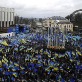 Supporters of Ukrainian President Viktor Yanukovich and the Party of the Regions participate in a demonstration at European Square in centra Supporters of Ukrainian President Viktor Yanukovich and the Party of the Regions participate in a demonstration at European Square in centra