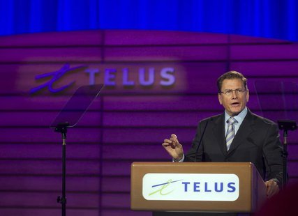 Darren Entwistle, president and chief executive officer of Telus Corporation speaks at the company's annual general meeting in Montreal, May Darren Entwistle, president and chief executive officer of Telus Corporation speaks at the company's annual general meeting in Montreal, May